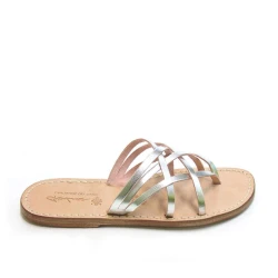Ciabatte infradito donna fatti a mano in pelle intrecciata color argento