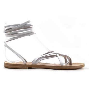 Damen Riemchen-Sandalen aus weißem Leder in Italien von Hand gefertigt