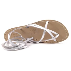 Damen Riemchen-Sandalen aus weißem Leder in Italien von Hand gefertigt